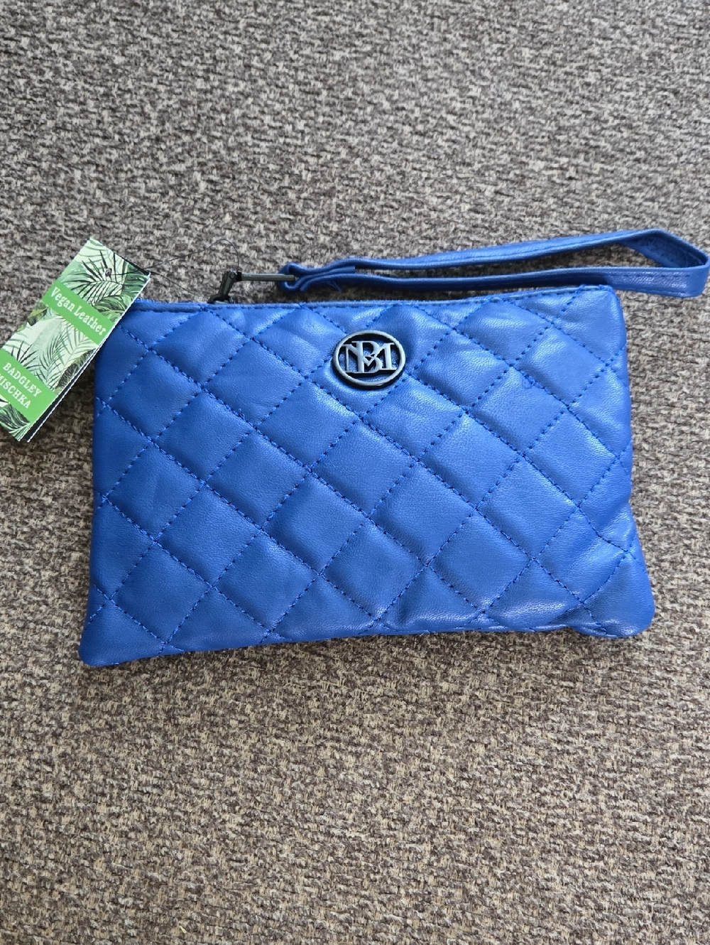 MB Quilted Blue Wristlet Clutch Black Hardware